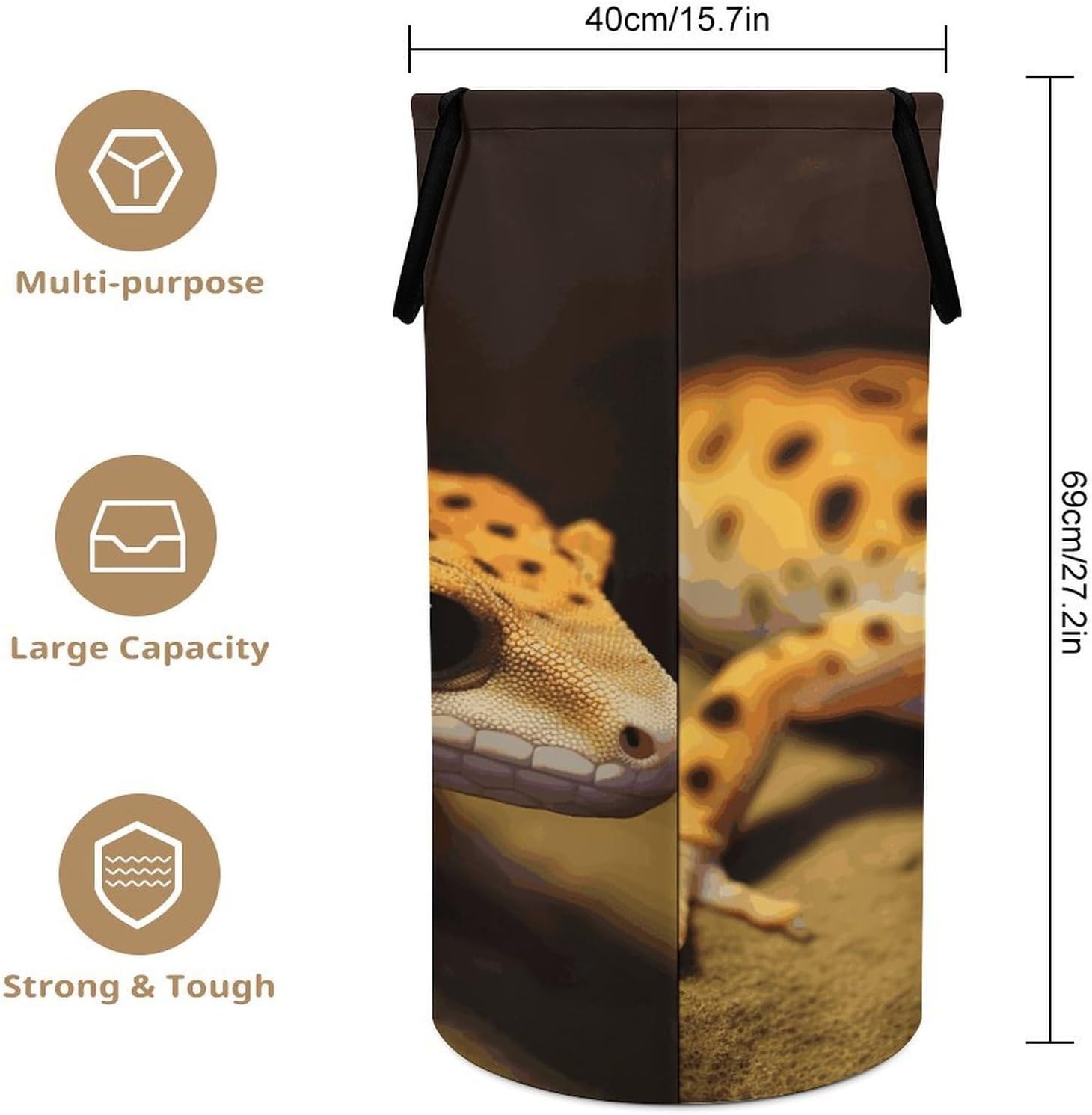 Leopard Little Gecko Laundry Basket Dirty Clothes Bin, Waterproof Laundry Hamper, Laundry Bag, Clothes Hamper Stands for Bedroom, Towels,Clothings image 2