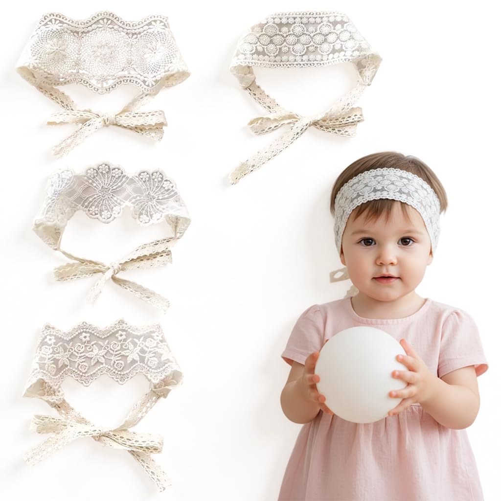 ZIBUYU® 4Pcs Lace Headbands for Kids Girl, Lightweight Soft Infant Hair Bands with Floral Embroidered for Toddlers and Newborns, 96cm Long x6cm Wide-image-39
