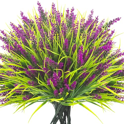 Image of Grunyia 20 Bundles Artificial Plants Outdoor Fake Monkey Grass with Flowers (Fuchsia)