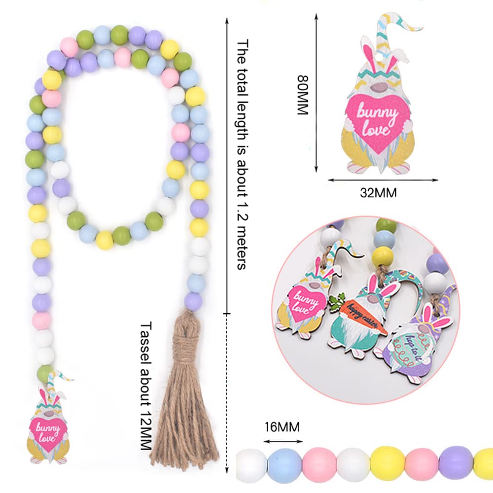3 Stück 1.2m Bunte Holzperlen Girlande mit Quasten Hase Osterdeko Wandbehang Perlengirlanden Haus Dekoration Wall Decoration Raumdekoration Wanddekoration,16mm Gelb+Blau+Lila