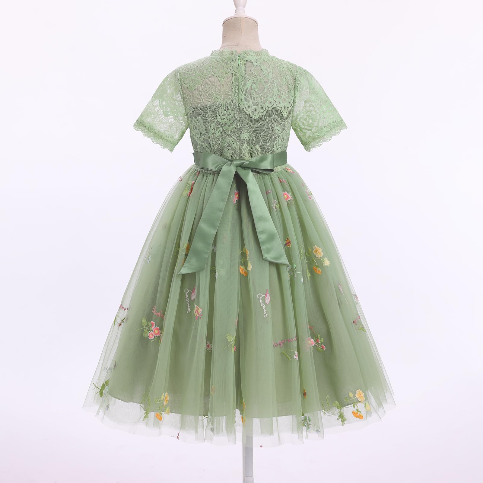 Odizli Blumenmädchenkleider Kurzarm Blumen Spitze Prinzessin A-Linie Stickerei Tüllkleid Hochzeit Lang Abendkleid