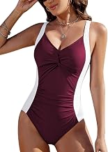 Swimsuits Women Tummy Reducing Flat One Piece Swimsuit with Ruched Push Up Color Block Swimsuit for Beach Pool