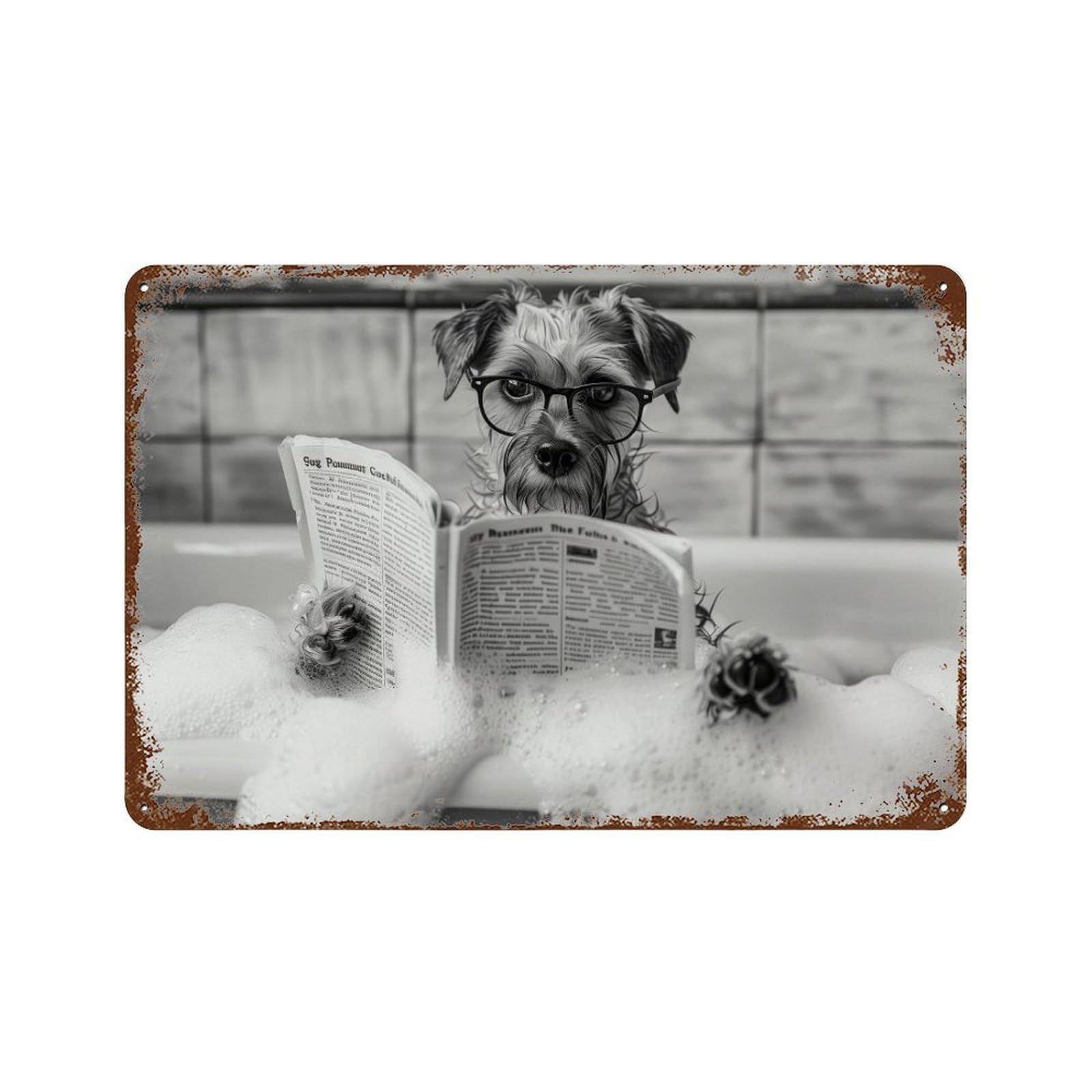 xiaoxiaoshen Border Terrier in Bathtub Print Wall Decor Art Metal Tin Poster Modern Home Decor Art Home Bar Shop Decorations Vintage Sign 20x30cm