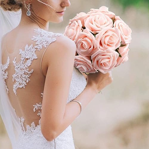 Miniatura 5 de Flores artificiales, 25 rosas falsas de espuma de aspecto real con tallos para ramos de boda, centros de mesa de despedida de soltera, arreglos de