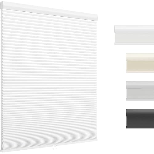 Light Filtering Cordless Cellular Shades, Honeycomb Blinds for Indoor Windows, for Window Size 26" W × 64" H White