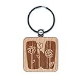 Sniggle Sloth Sweet and Cute Flowers Rounded Block Letter W Engraved Wood Square Keychain Tag Charm