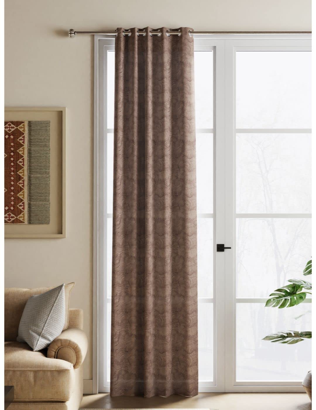 BIANCA Jacquard Blackout Eyelet Curtain -1pc 7 Feet (House of lux) | 300GSM | Door Abstract-Coffee-image-1