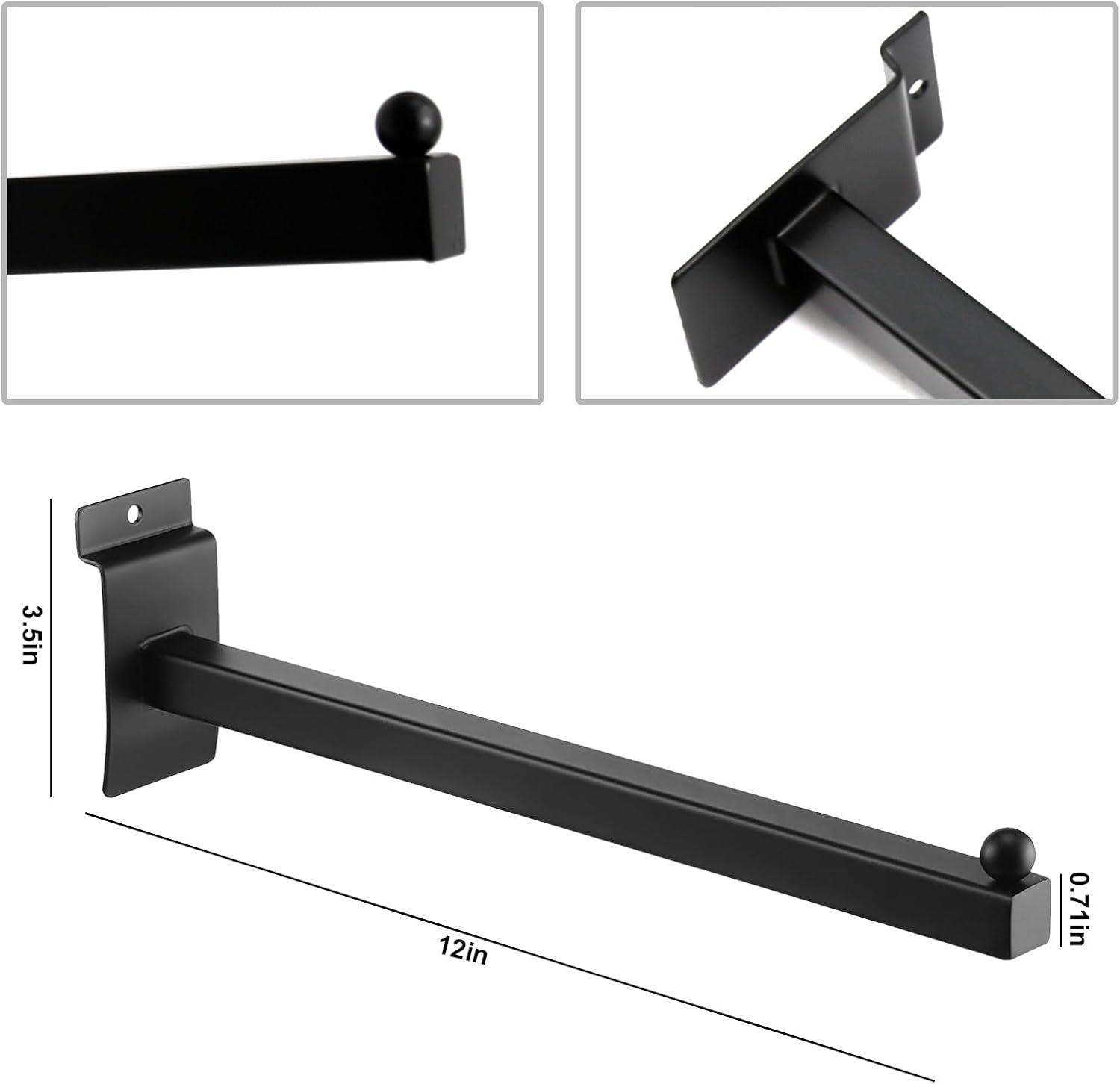 10 PCS 12 Inches Slat Wall Faceout, Slatwall Hooks, Metal Square Straight Arm Hooks, Metal Heavy Duty Slat Wall Hooks Accessories for Retail, Clothing, Garage, Shop Display, Black