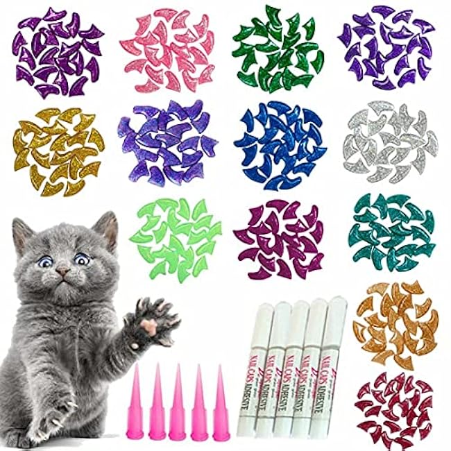 100pcs Cat Nail Caps Glitter Cat Paw Covers Kitten Nail Caps Pet Tips with Adhesives and Applicators Large-xL8SnSNr
