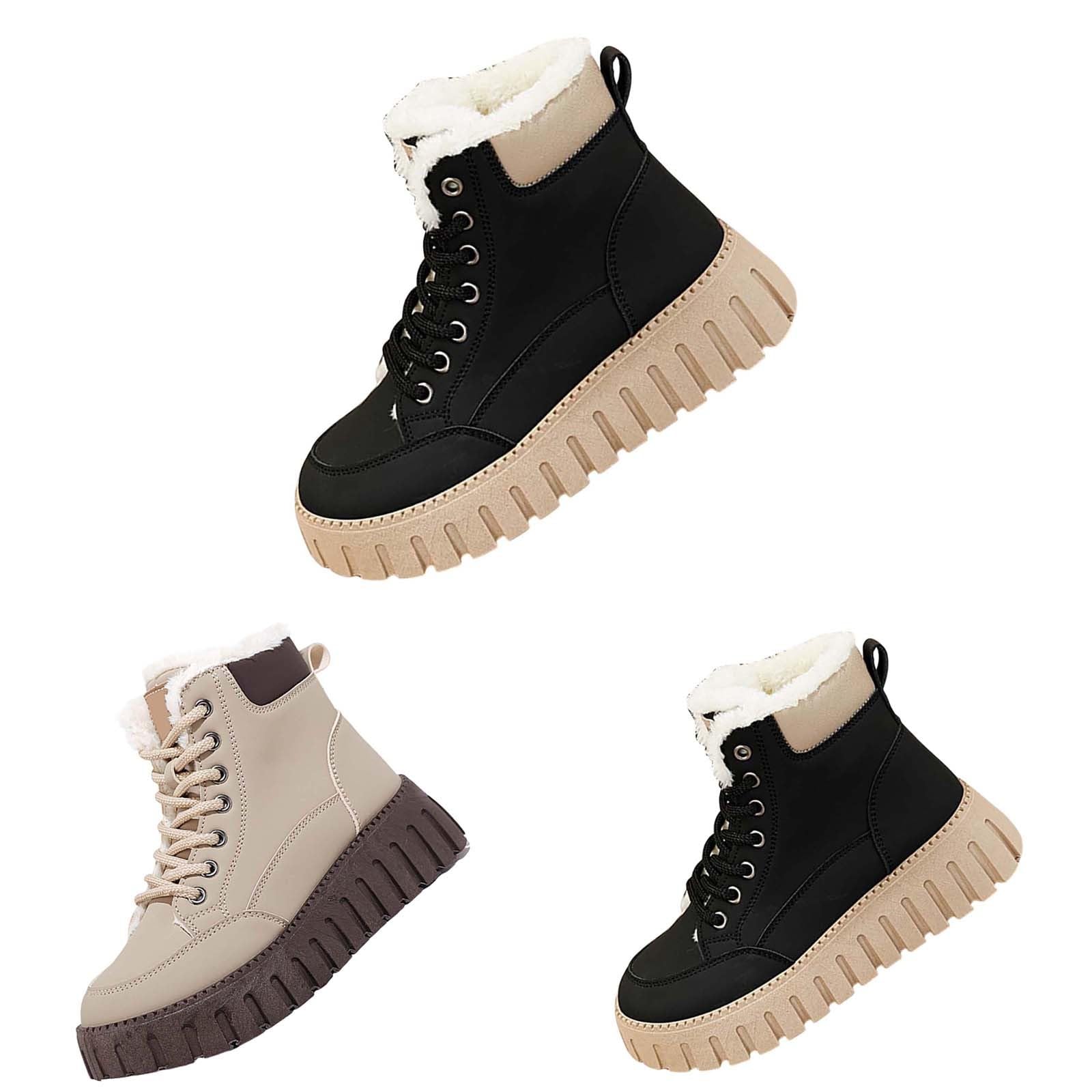 Bottines pour femme - En cuir - Bottes à lacets imperméables - Confortables - Antidérapantes - Légères - Pour motard - Bottes d'hiver courtes