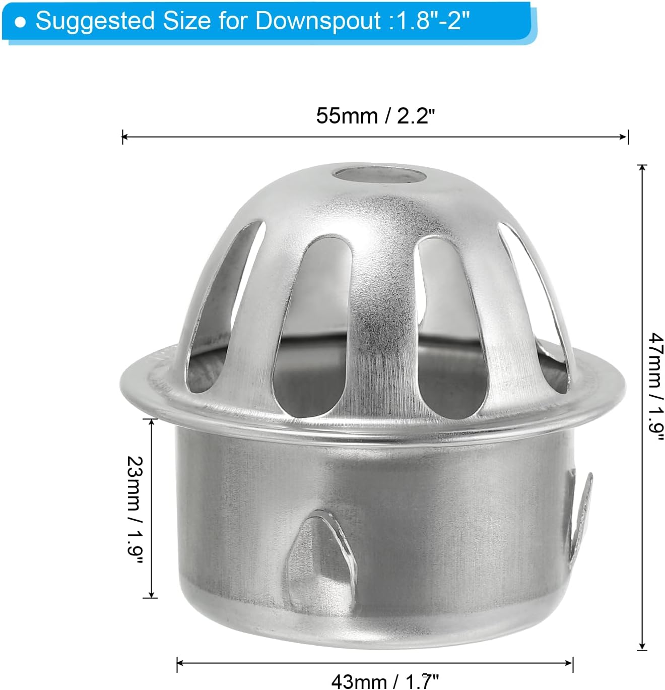 PATIKIL Dome Gutter Guard Filter, 304 Stainless Steel Downspout Strainer, Anti-Blocking Outdoor Gutter Cleaning Tool for Stops Leaves Debris, Fits 1.8-2 Inch