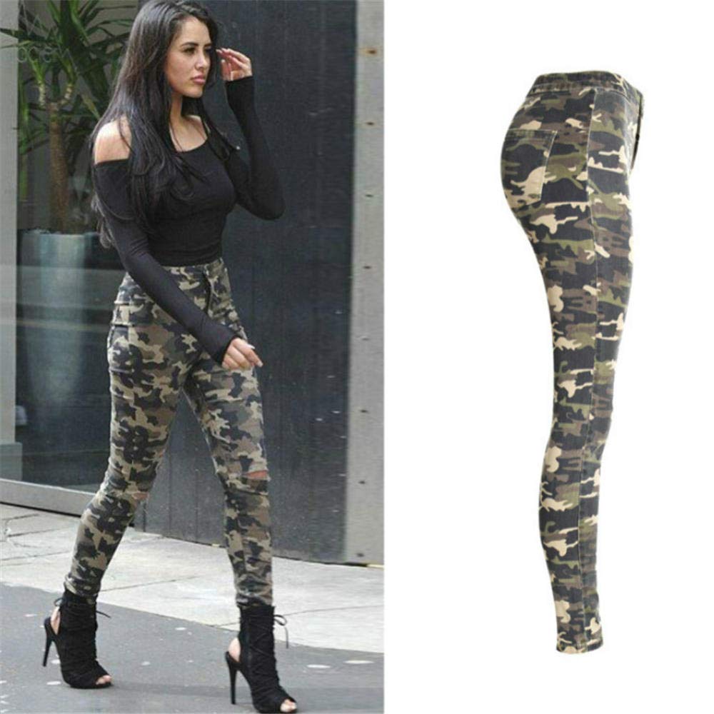 High Waist Camouflage Jeans Frauen Knieloch Pantalon Femme Push Up Militär Cintura Alta Skinny Jeanshose Mujer-25