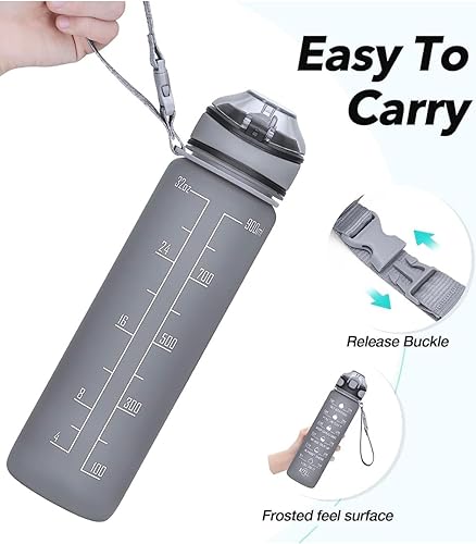 Miniatura 5 de Botellas de agua motivacionales con tiempos para beber y sorber, botella a prueba de fugas sin BPA con marcador de tiempo para garantizar que bebas