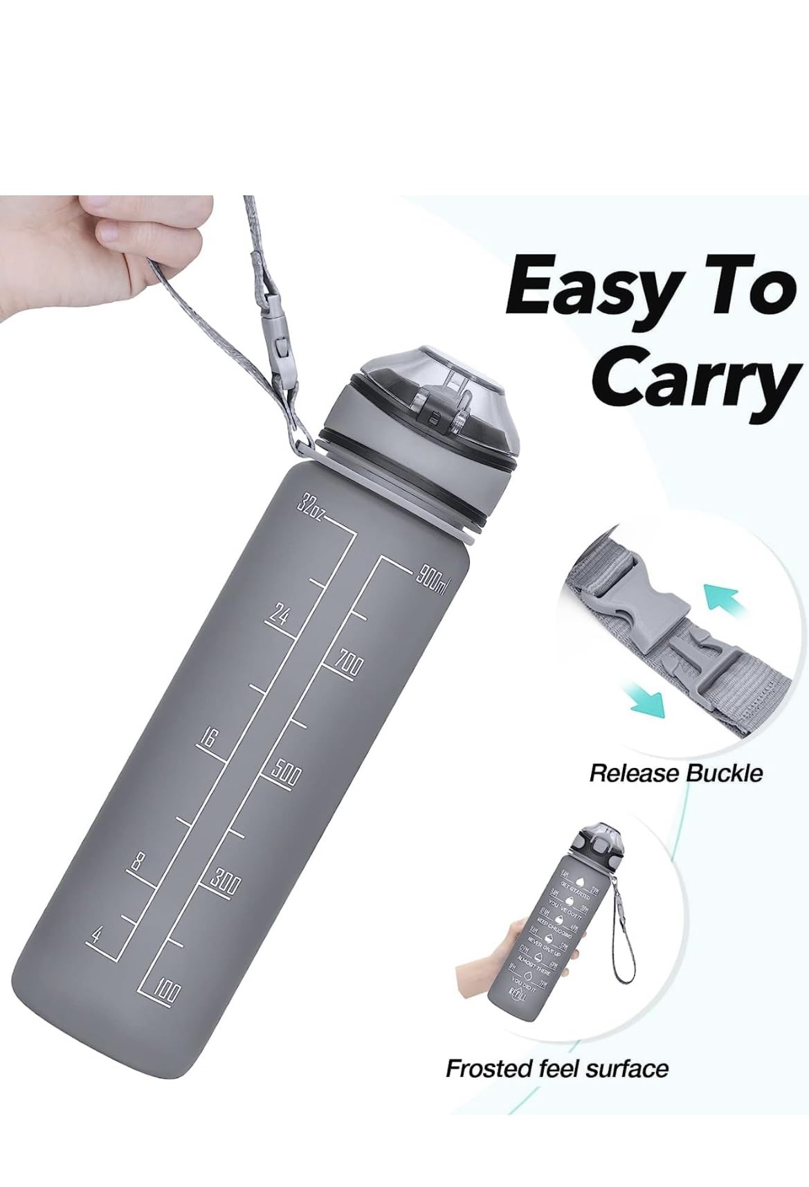 Wisedeal 32oz Motivational Water Bottle With Time Marker & Strap - Leakproof, BPA-Free For Gym & Outdoor - View #2