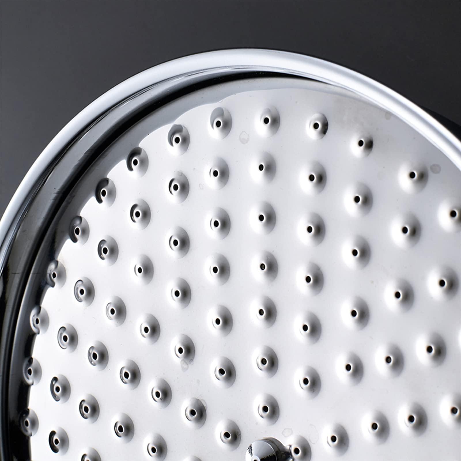 Soffione Doccia A Pioggia Rotondo 20,3 Cm In Acciaio Inox 304 – Cromato, Con Giunto Sferico Regolabile, 140 Fori