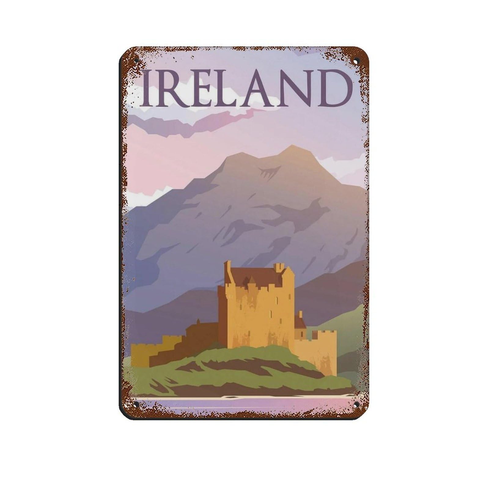 Ireland Travel Poster Retro Poster Metal Tin Sign Chic Art Retro Iron Painting Bar People Cave Cafe Family Garage Poster Wall Decoration 8x12inch(20x30cm)