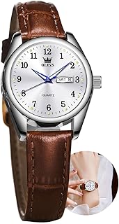 OLEVS Womens Leather Watch, Brown Womens Watches Leather Band Waterproof Analog Dainty Womens Ladies Watch for Small Wrists, Easy Read Luxury Dress Watches for Women Arabic Numbers White/Blue/Black