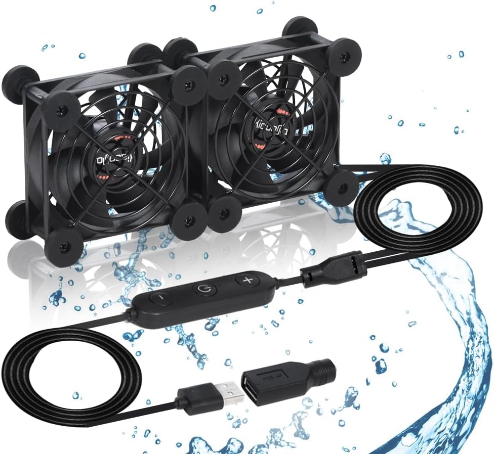 Dual 80mm Cooling Fan - 10-Speed USB 5V/DC 12V Power, IPX5 Waterproof for Tablet, TV, Router, Xbox, DVR, Computer Cabinet, Greenhouse & Kennel Component Cooling