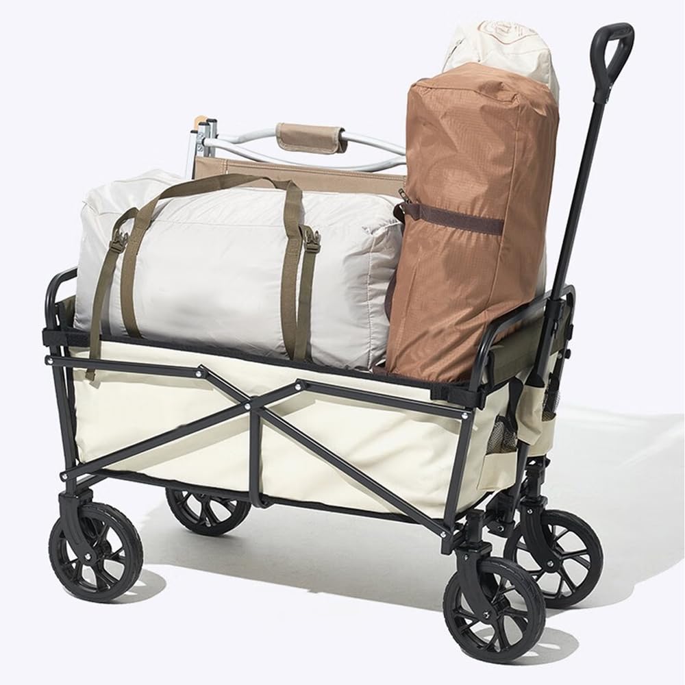 LOVEYBEAUTYCollapsible Folding Wagon - Heavy-Duty Cart with Dual Drink Holders - Multi-Purpose Utility Grocery Wagon for Camping, Shopping, and Sports (8inch)