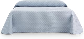 Sanelitex | Colcha de Cama Habitat | Color Azul Claro | Cama de 150 | Reversible | Tacto Extrasuave | Hecho en España