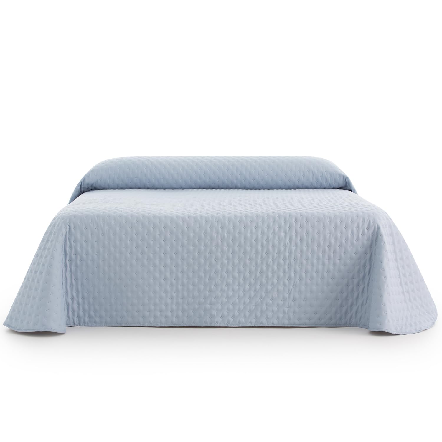 Sanelitex | Colcha de Cama Habitat | Color Azul Claro | Cama de 135 | Reversible | Tacto Extrasuave | Hecho en España