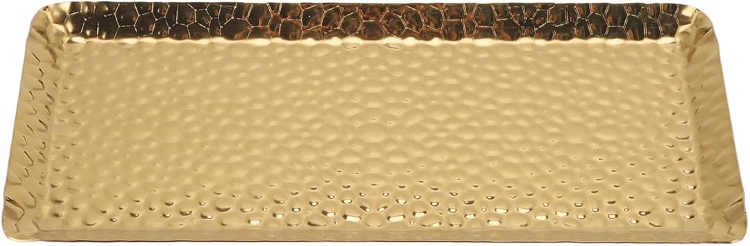 Serving Platter, Hand Hammered Metal Decorative Vanity Platter Tray Kitchen Bathroom Counter Storage Organizer Metal Trays Decorative for Home Restaurant, 9.8x4.3in