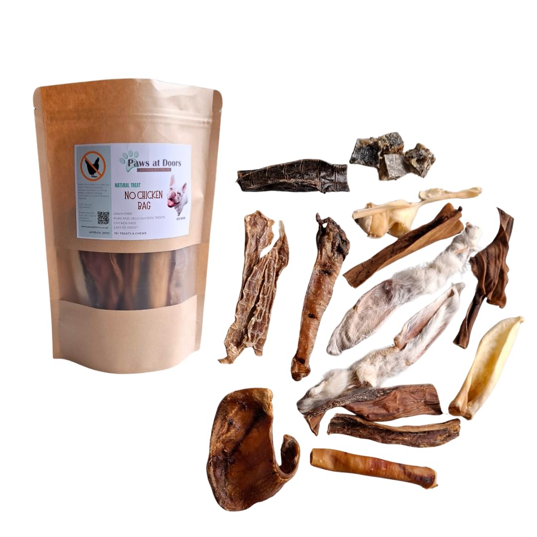 Natural Dog Treats NO CHICKEN Pack, Healthy Dental Chews, 100% Natural and Chicken-free (Small Bag, 15+ Items)