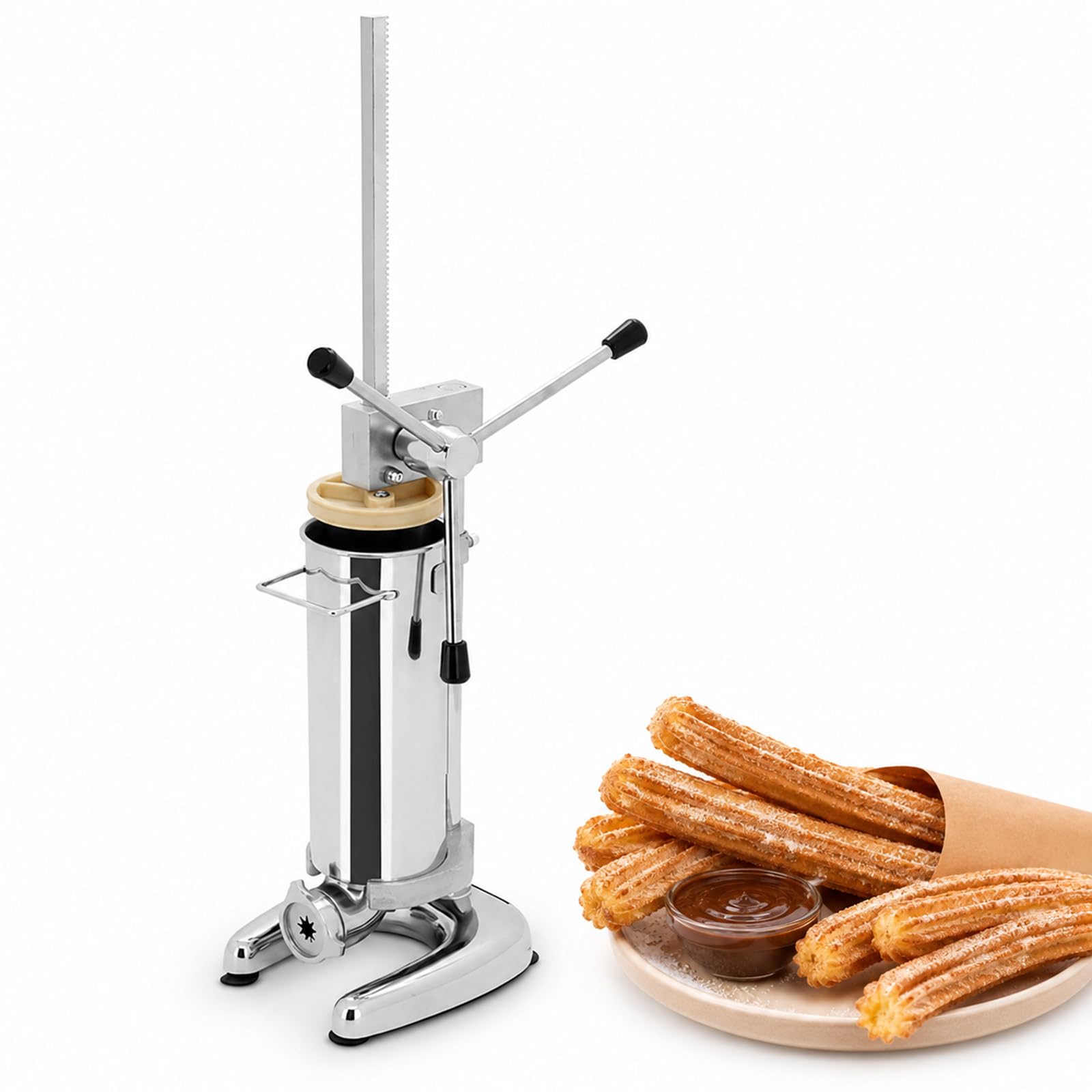 Máquina para Churros, Churrera Manual Profesional de Acero Inoxidable con 5 Moldes para Bar, Pastelería, Restaurante, Feria y Food Truck, para Venta de Churros 3L