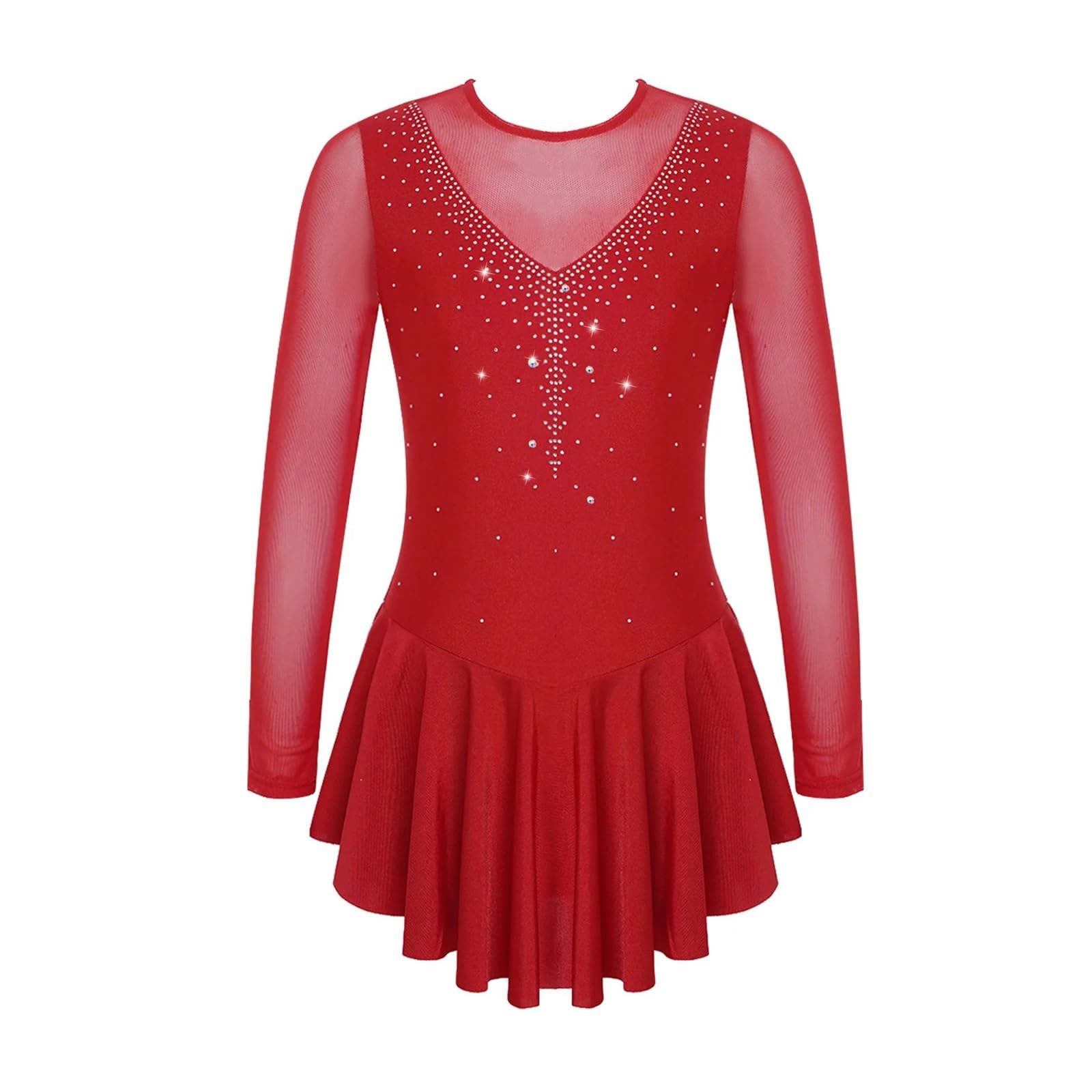 Eiskunstlauf Kleid Mädchen Mädchen-Eiskunstlaufkleid mit Strasssteinen, durchsichtiges Ballett-Trikotkleid, Mesh-Spleiß-Stil, Eislauf-Performance-Tanzbekleidung(Blue,12)