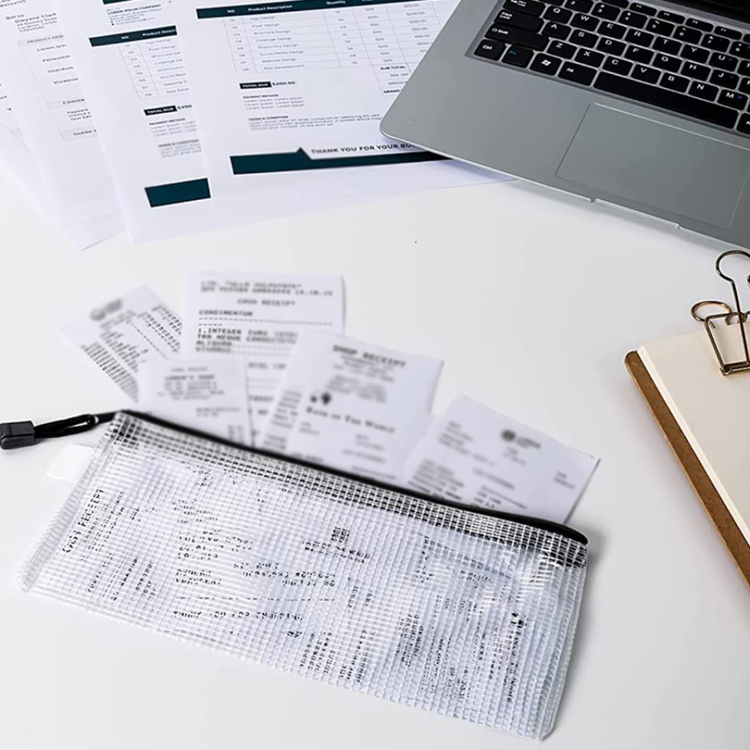 Artykuły papiernicze, długopisy, Paper Mate, 24-pak woreczków z siatki na suwak, uniwersalne piórniki do organizowania biurowych artykułów szkolnych Narzędzia kosmetyczne (białe z czarnym zamkiem błys
