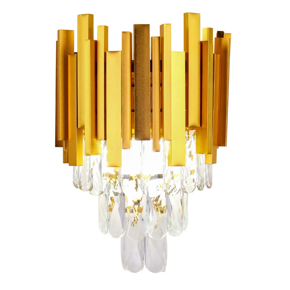 FRIXCHUR Gold Crystal Wall Sconce 3 Tiers Lighting Lamp Modern Fixture Led for Bedroom Dining Room Hallway Staircase Lights 2 x E14 Base… [Energy Class E] — image 1