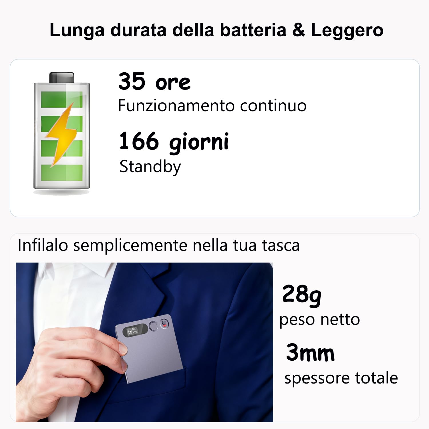 Registratore Vocale AI con Trascrizione, Mappa Mentale, Ultra Sottile Magnetico, Controllo APP, 152 Lingue, per Lezioni Riunioni Interviste