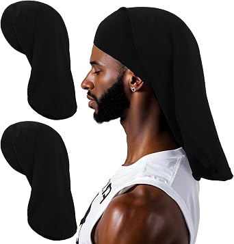 2Pcs Dread Caps for Men, Dreadlock Cap Mens, Long Hair Dreads Head Stocking Wrap, Sleeping Cap Hair Accessories Loc Socks for Dreads for Women Black