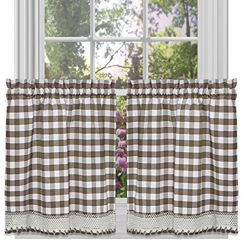 Image of Sweet Home Collection Kitchen Window Curtain Treatment Panel, 24 inch, Taupe
