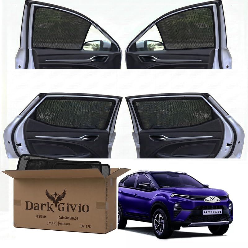 Image of Car Window Sun Shade Protector for NEXON (T 3) (2023) | Exact Fit Non-Magnetic Half Cut Sunshade (Set of 4 /6) | UV Blocker Side Window Car Curtains & Interior Accessory
