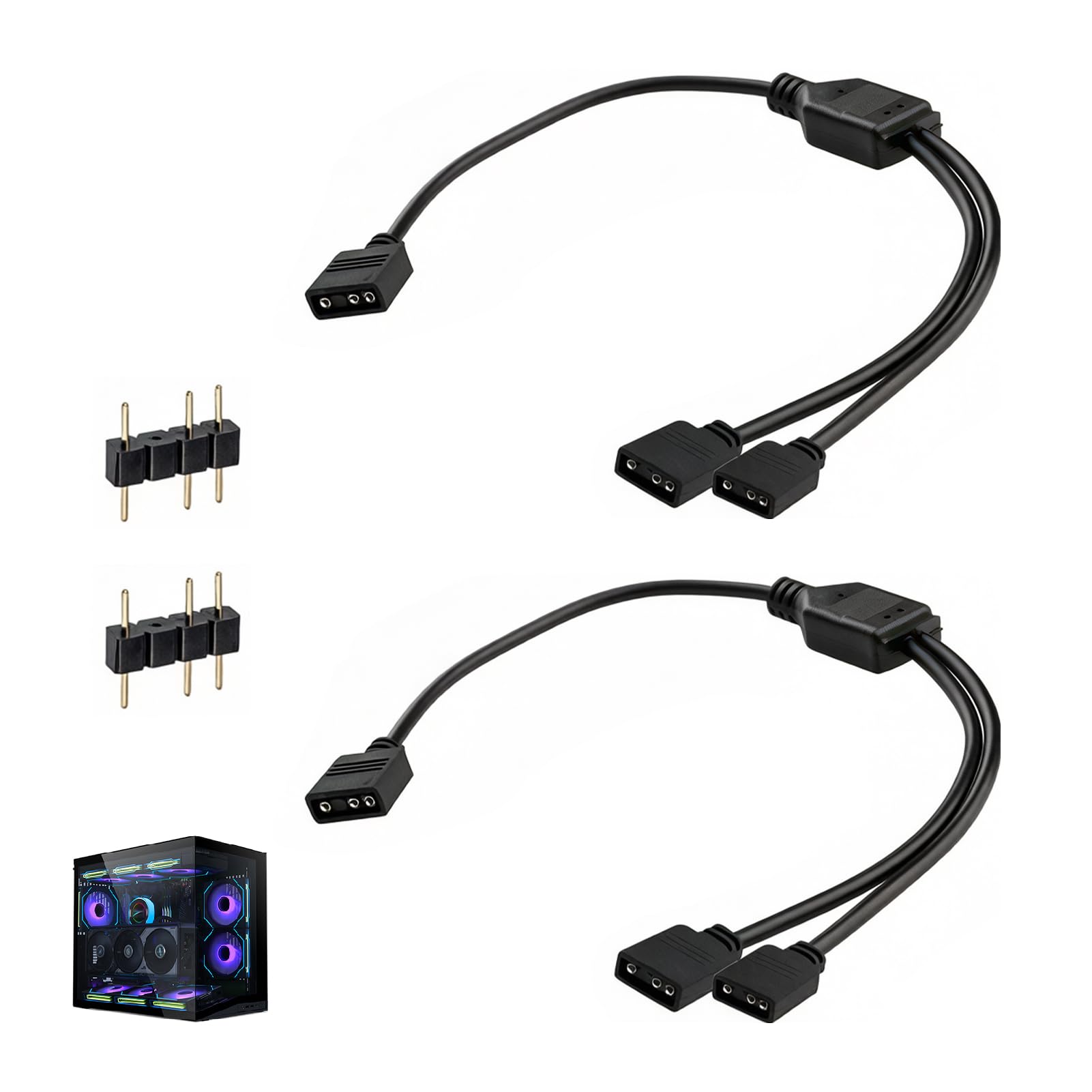 2 Stück Splitterkabel, ARGB-Lüfter, 1 auf 2, 5 V, 3-polig, ARGB-Verlängerungskabel, RGB-Beleuchtung, adressierbar, für PC-Lüfter, LED-Streifen, Gehäuse (30 cm)
