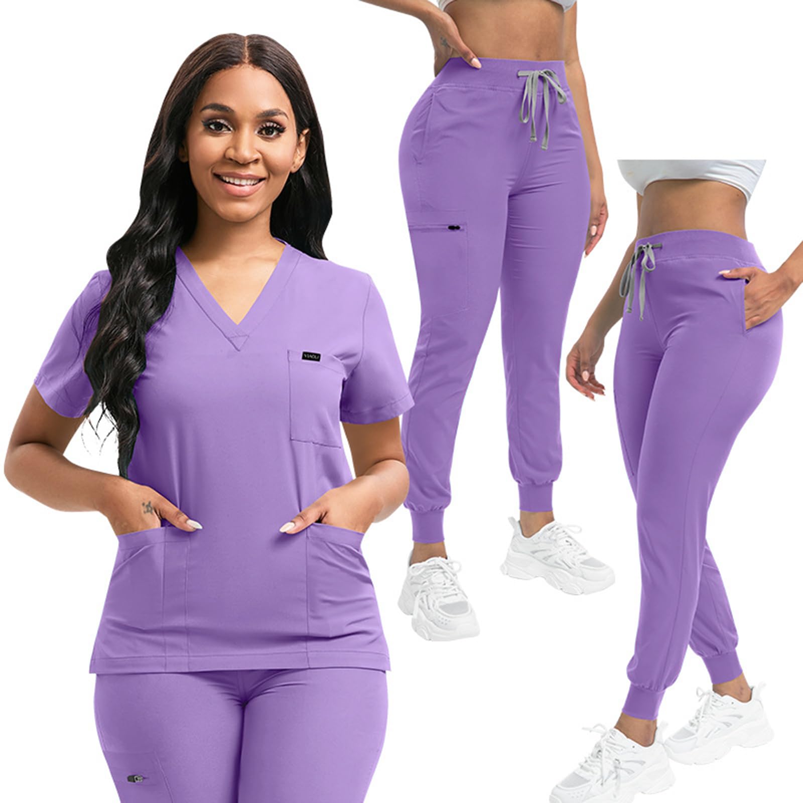 Uniformes Sanitarios Unisex, Uniformes Medicos Cuello en v Tejido Elástico Casacas Sanitarias para Mujer Con Tasca Adecuado para Médicos, Enfermeras