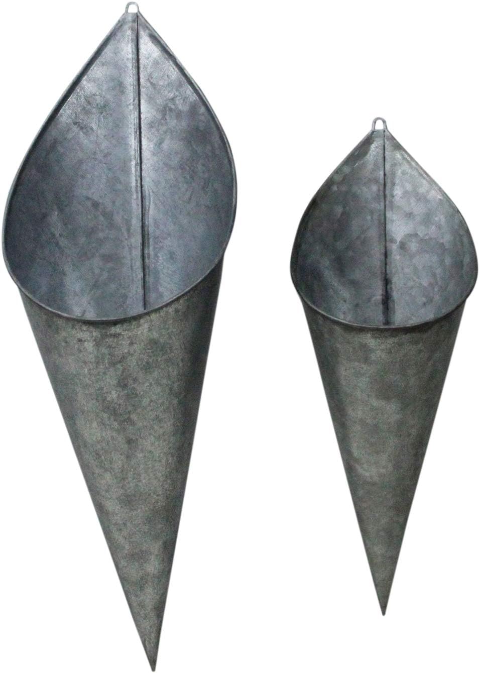 Hanging Metal Cone Wall Vases - Rustic Farmhouse Style, Nesting Set of 2