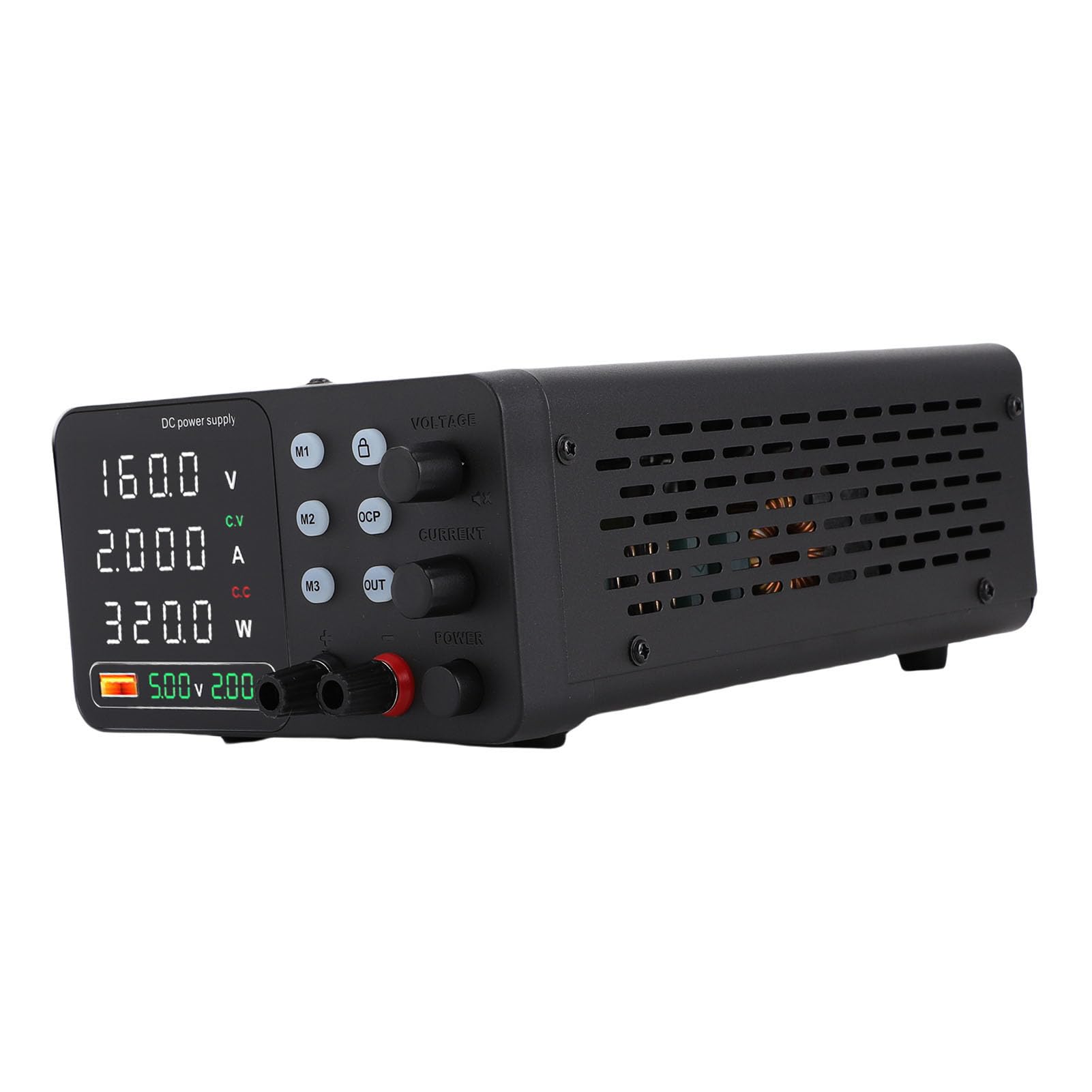 Eujgoov Zasilacz DC Regulowany 0-30V 0-10A z regulacją enkoderową i Szybkim ładowaniem USB, Przycisk Włączania/wyłączania Wyjścia do Ciągłej pracy. (Wtyczka UE 230 V)