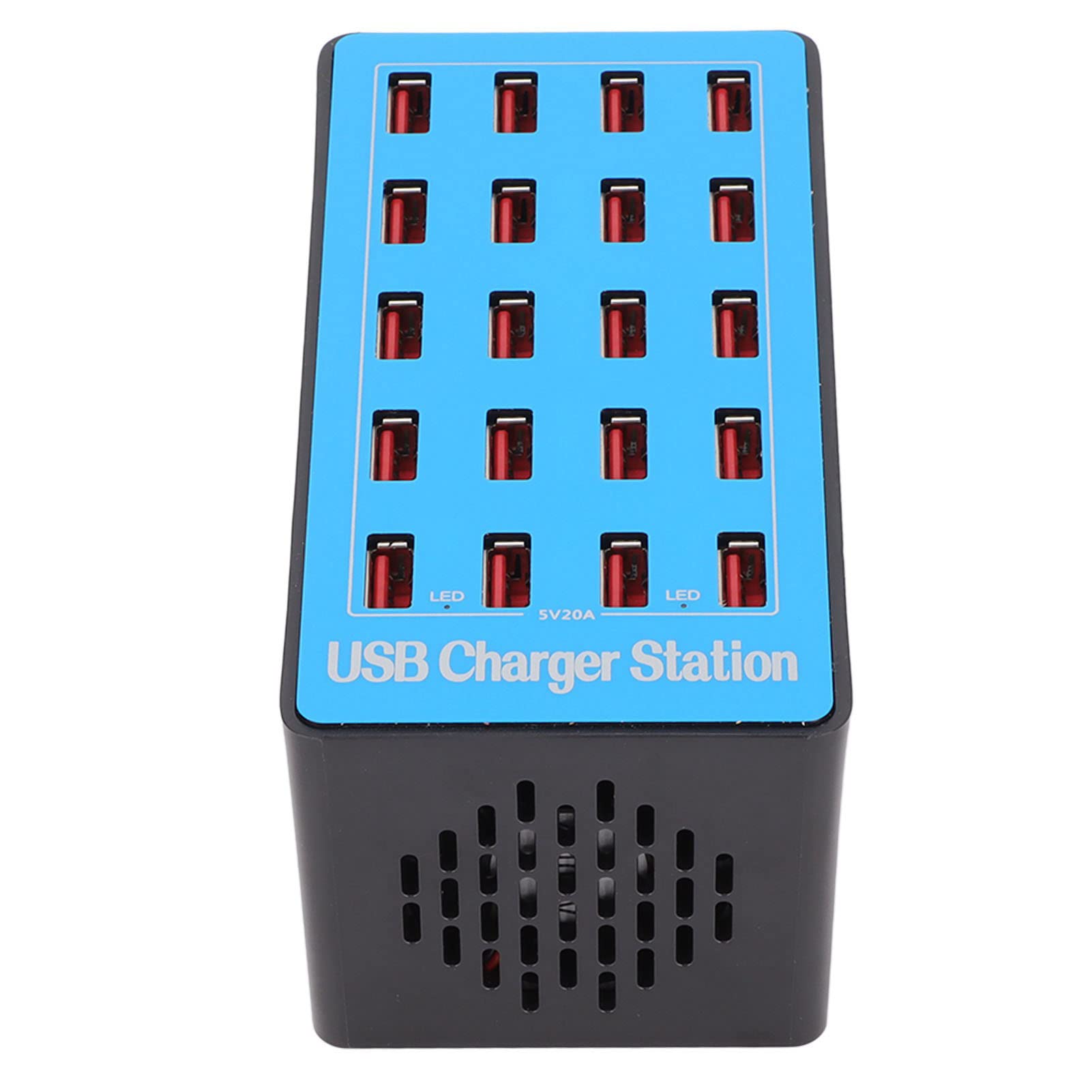 Caricatore USB, 5V 20A 100W 20 Porte Stazione di Ricarica Hub USB Caricatore Rapido USB con Ventola di Raffreddamento a 50 Gradi per Tablet Telefono
