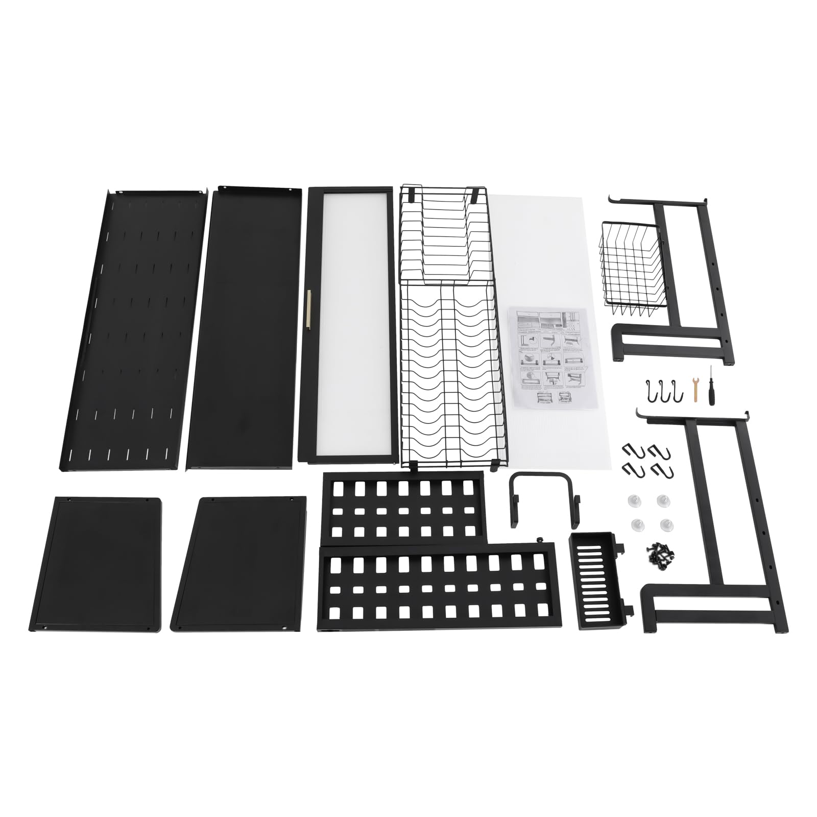 Escurreplatos de acero al carbono con soporte para utensilios, escurridor ajustable sobre el fregadero con agujeros de drenaje, soporte para platos con soporte para tabla de cortar