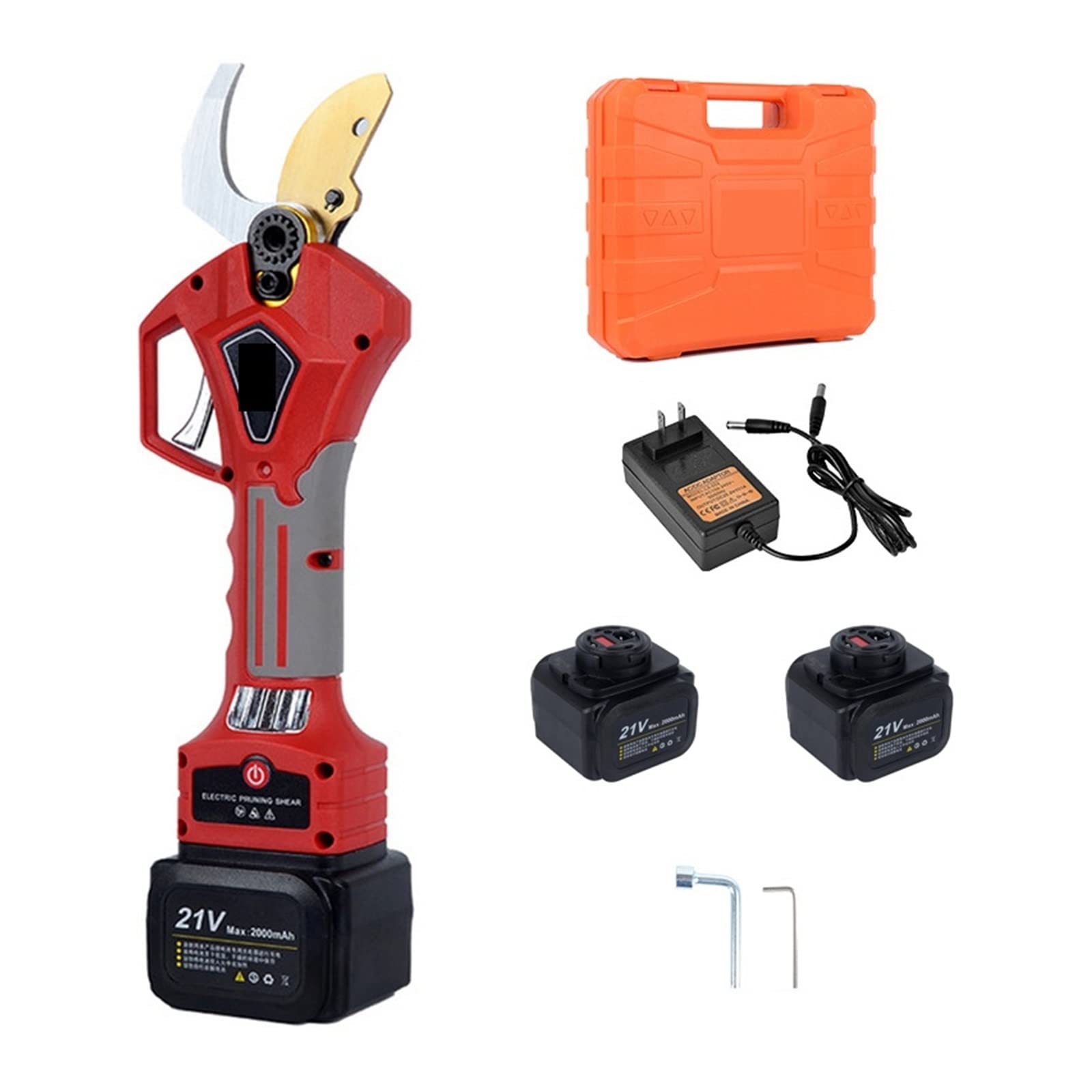 Podadora inalámbrica de 21 V, Tijeras de podar de Iones de Litio, Tijeras eficientes, Ramas de árboles eléctricas para bonsái, Herramientas de jardín eléctricas S32 de 32mm (Rojo (Funda))