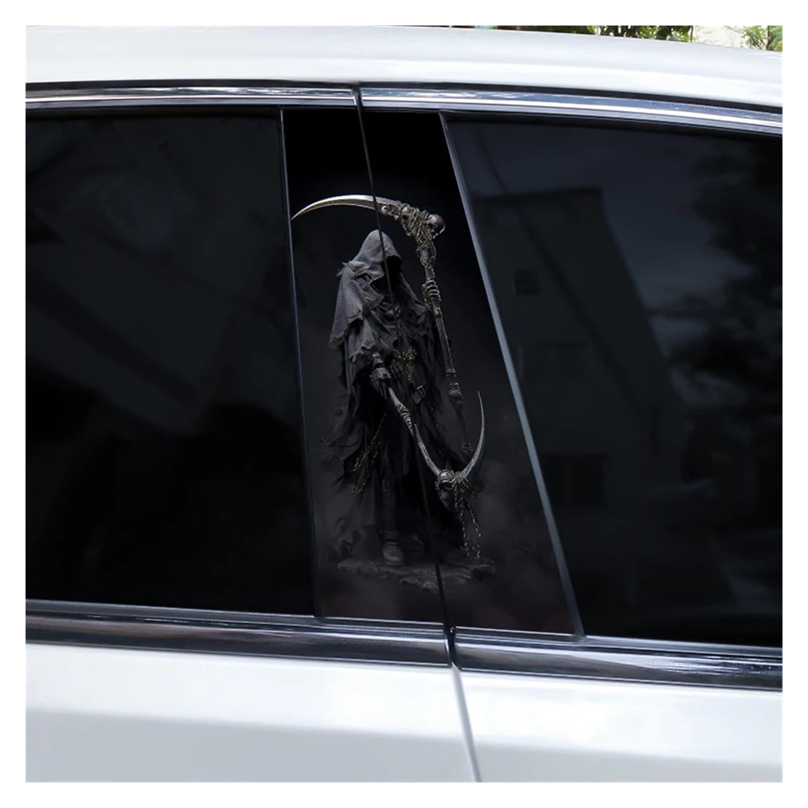 Car Side Decals 2pcs Grim Reaper Halloween Flames Crimson Death Sticker Car Doorpost Horror Pillar Waterproof Self-Adhesive Center Column Decal(Style E)