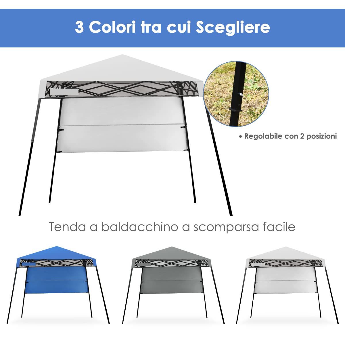 COSTWAY Gazebo Pieghevole da Giardino 210 x 210CM, Struttura in Acciaio, Altezza Regolabile, Gazebo da Esterno con Borsa, Ideale per Feste, Barbecue, Giardino e Spiaggia (bianco)
