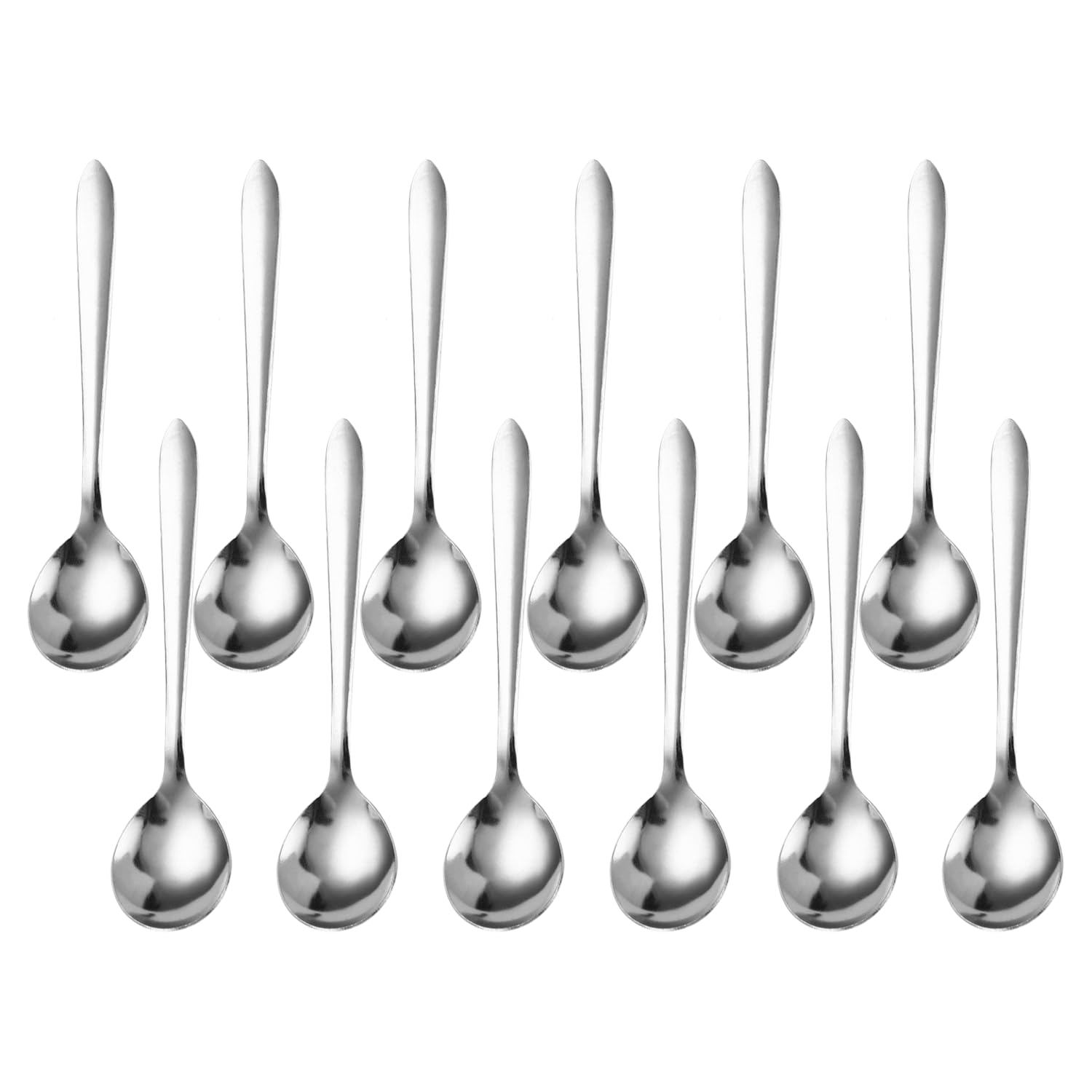 Lot 12 Cuillères à Dessert Tête Ronde Acier Inoxydable – Cuillères à Café, Glace, Miroir – 16,6 Cm Argenté