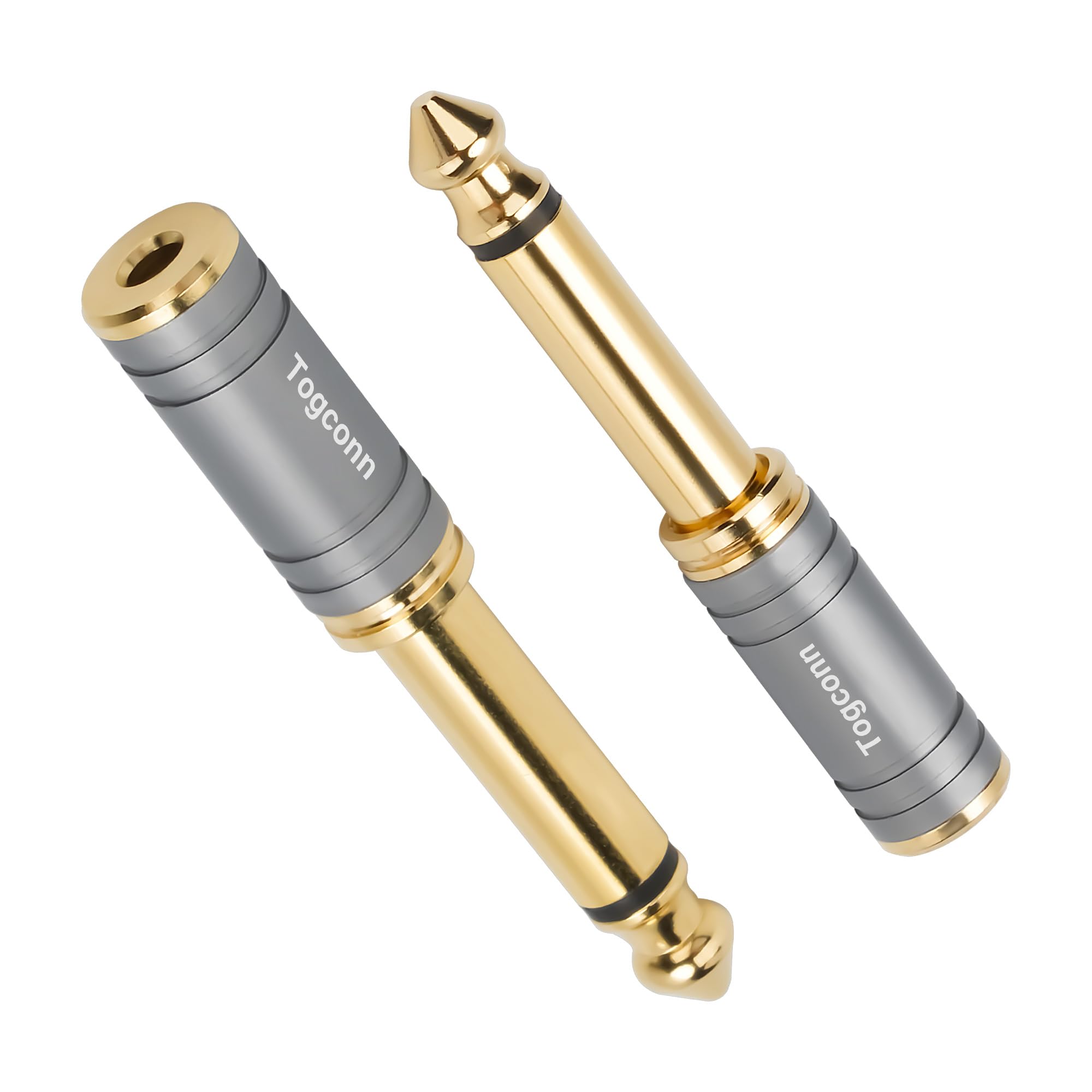 Lot de 2 adaptateurs TS mono 6,35 mm vers prise jack femelle 3,5 mm plaqué or en cuivre pur série de qualité supérieure