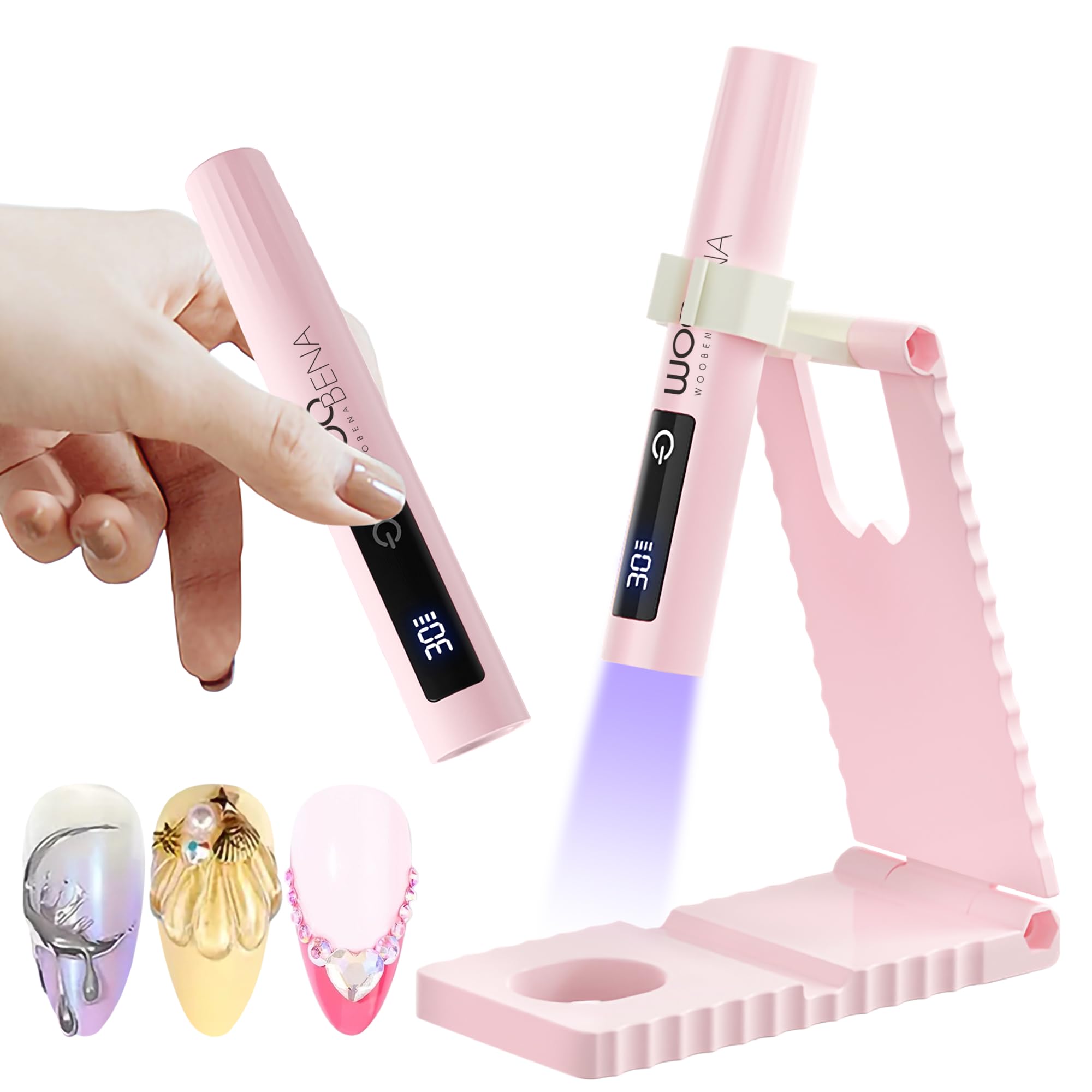 Handheld UV Light for Gel Nails with Stand, Portable Cordless Nail Lamp with LED Display, Eye Protection Cover & Flash Cure for Glue, Rhinestones & Liner Gel | Ideal for Home DIY & Professional Use