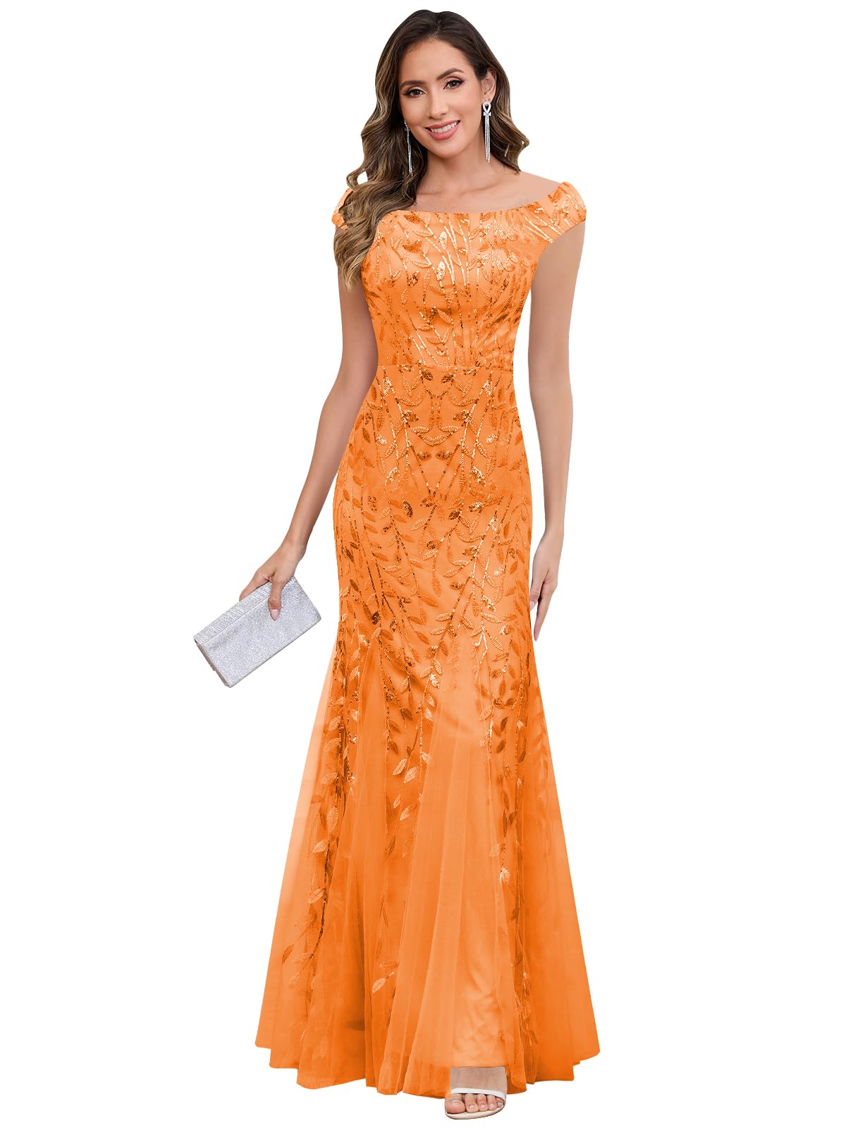 Off The Shoulder Sequin Mother of The Bride Dresses for Wedding Long Tulle Mermaid Evening Formal Dress