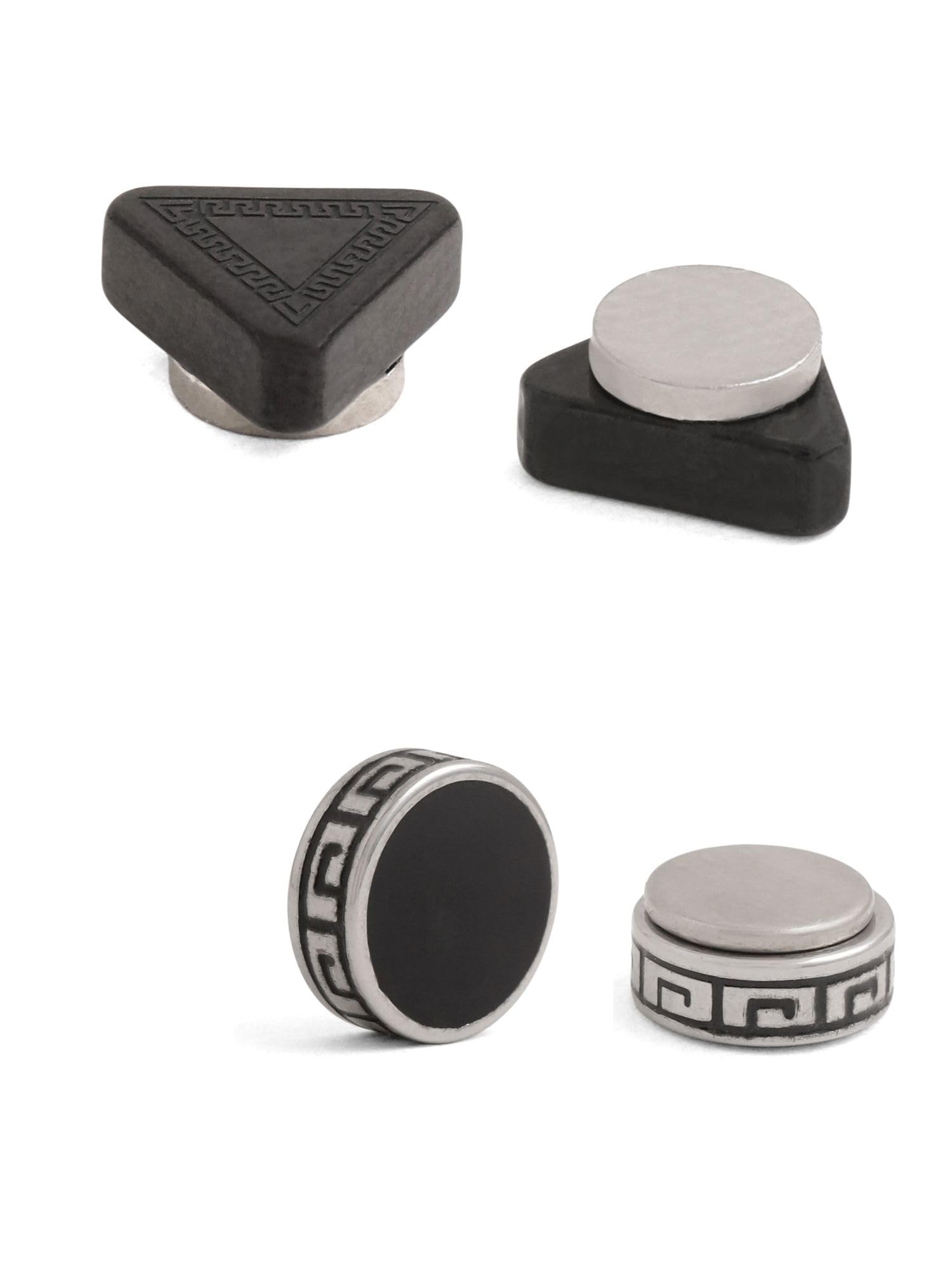 Norse Code Collection Vikings Stainless Steel Magnetic Non Piercing Stud Earrings Combo Of Two For Men | Black and Silver Colour | Anniversary Birthday Gifts-image-42