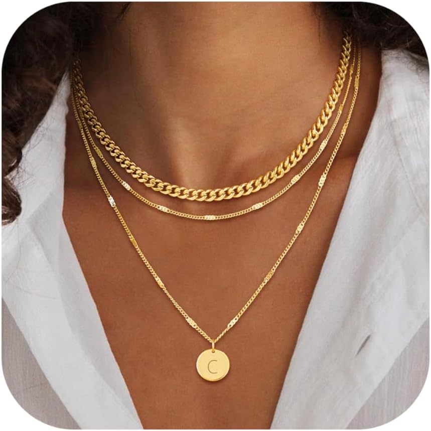 Layered Initial Necklaces for Women 14K Gold Plated Letter A-Z Pendant Necklace Cute Choker Necklace for Women Stackable Necklaces Name Necklaces Jewelry Gifts for Women Trendy